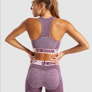 GymShark Flex Dark Ruby Marl Sports Bra & Shorts